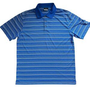 Nike Men's Blue and White Dri-Fit Golf Polo Size Large